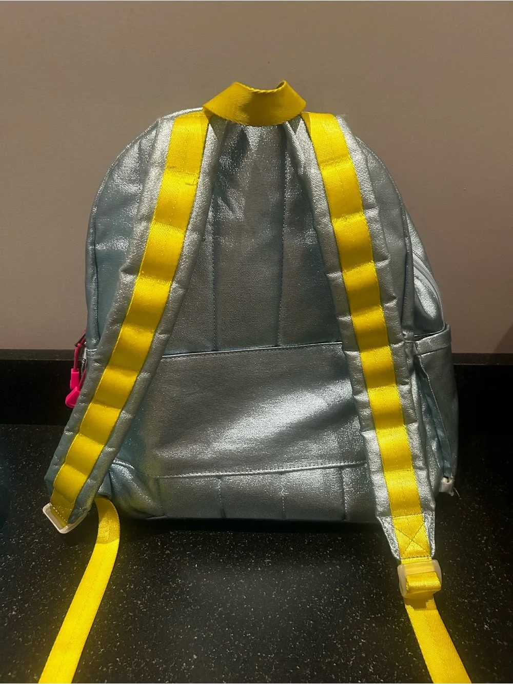 STATE KANE Double Backpack large SilverSequin Grid Backpack with Rainbow Accents